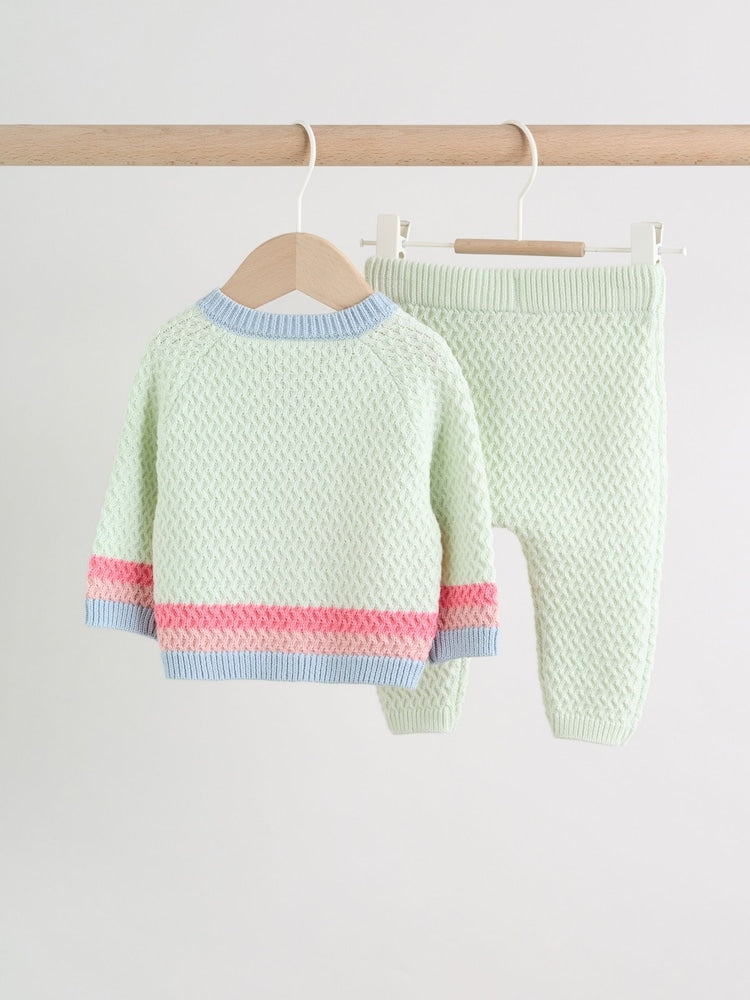 Sage Green Crochet Animal Knitted Cardigan and Legging Baby Set (0mths-2yrs)