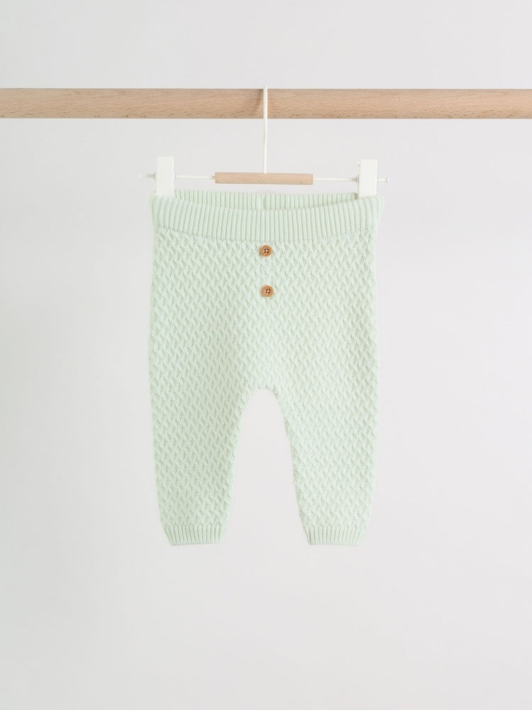 Sage Green Crochet Animal Knitted Cardigan and Legging Baby Set (0mths-2yrs)