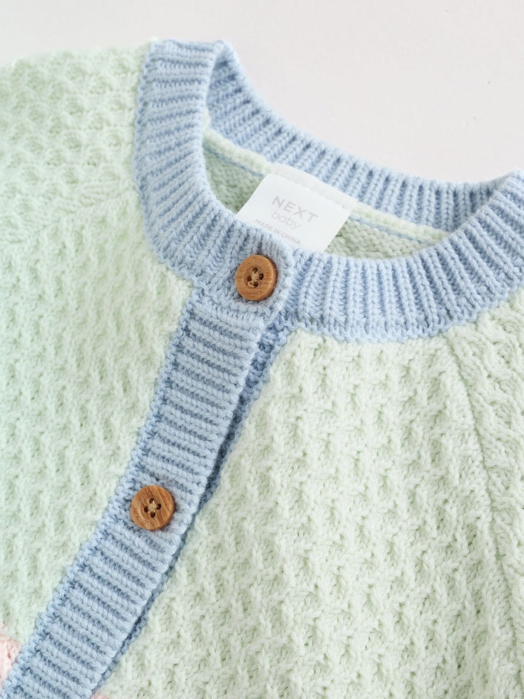 Sage Green Crochet Animal Knitted Cardigan and Legging Baby Set (0mths-2yrs)