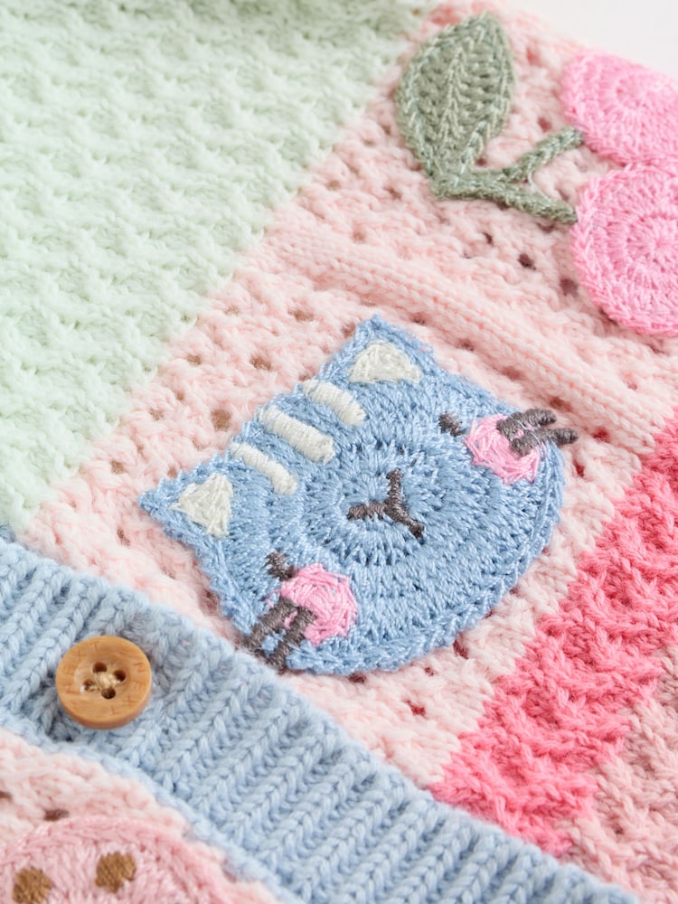 Sage Green Crochet Animal Knitted Cardigan and Legging Baby Set (0mths-2yrs)