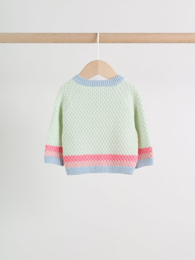 Sage Green Crochet Animal Knitted Cardigan and Legging Baby Set (0mths-2yrs)