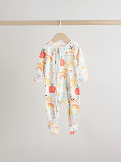 Multi Two Way Zip Baby Sleepsuit 3 Pack (0-2yrs)