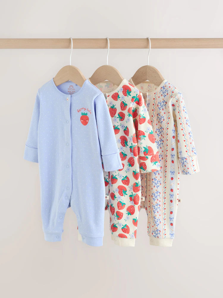 Blue Baby Strawberry Sleepsuit 3 Pack (0mths-3yrs)