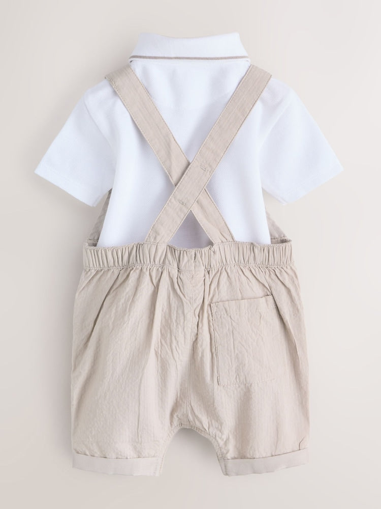 Baker by Ted Baker Seersucker Dungaree,Polo Shirt and Hat Set
