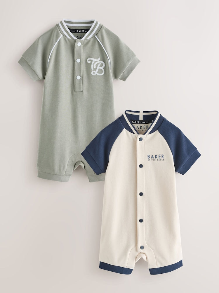 Baker by Ted Baker Blue/Stone Varsity Rompers 2 Pack
