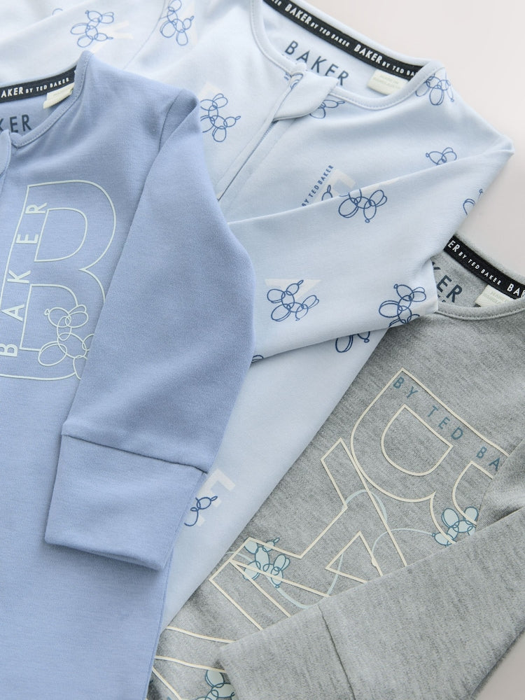 Baker by Ted Baker Blue/Grey Baker by Ted Baker 3 Pack Sleepsuits