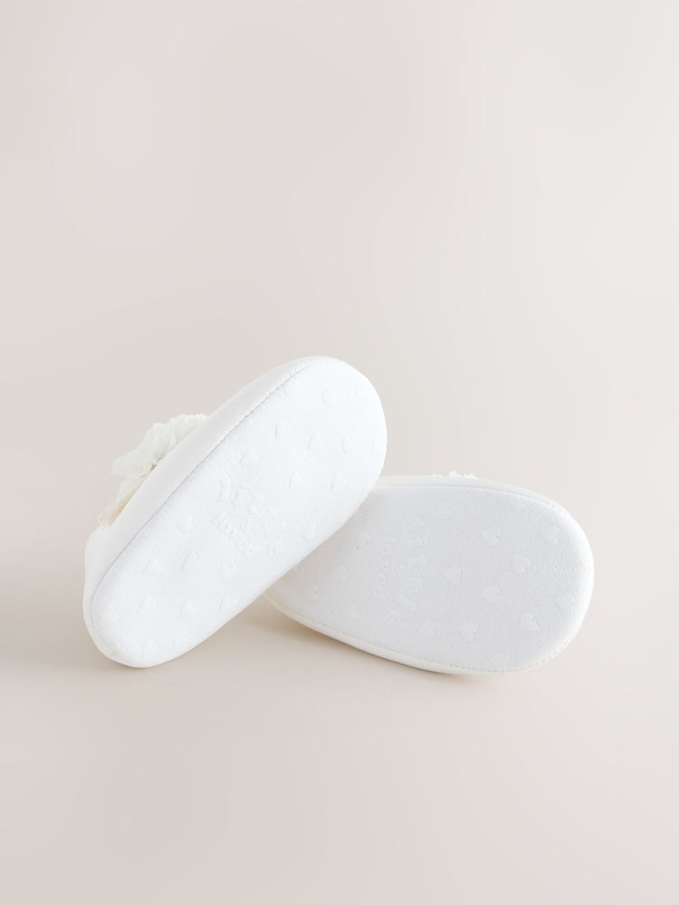 White Satin Baby Corsage Shoes (0-24mths) - Size Up To 3 Months (50 - 62cm)