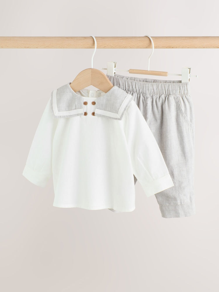 Grey/White Shirt and Trousers Baby Set (0mths-3yrs)