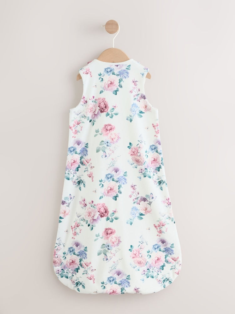White Floral 1 Tog Sleeveless Baby Sleep Bag
