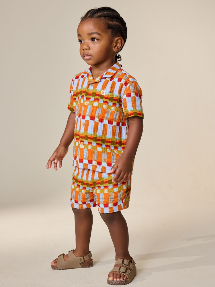 Multi Rust Stripe Short Sleeve Double Cloth Shirt & Shorts Set (3mths-10yrs)