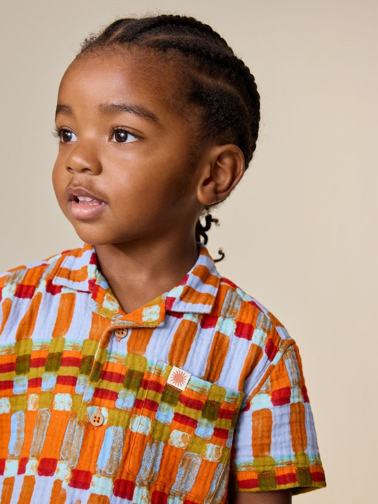 Multi Rust Stripe Short Sleeve Double Cloth Shirt & Shorts Set (3mths-10yrs)