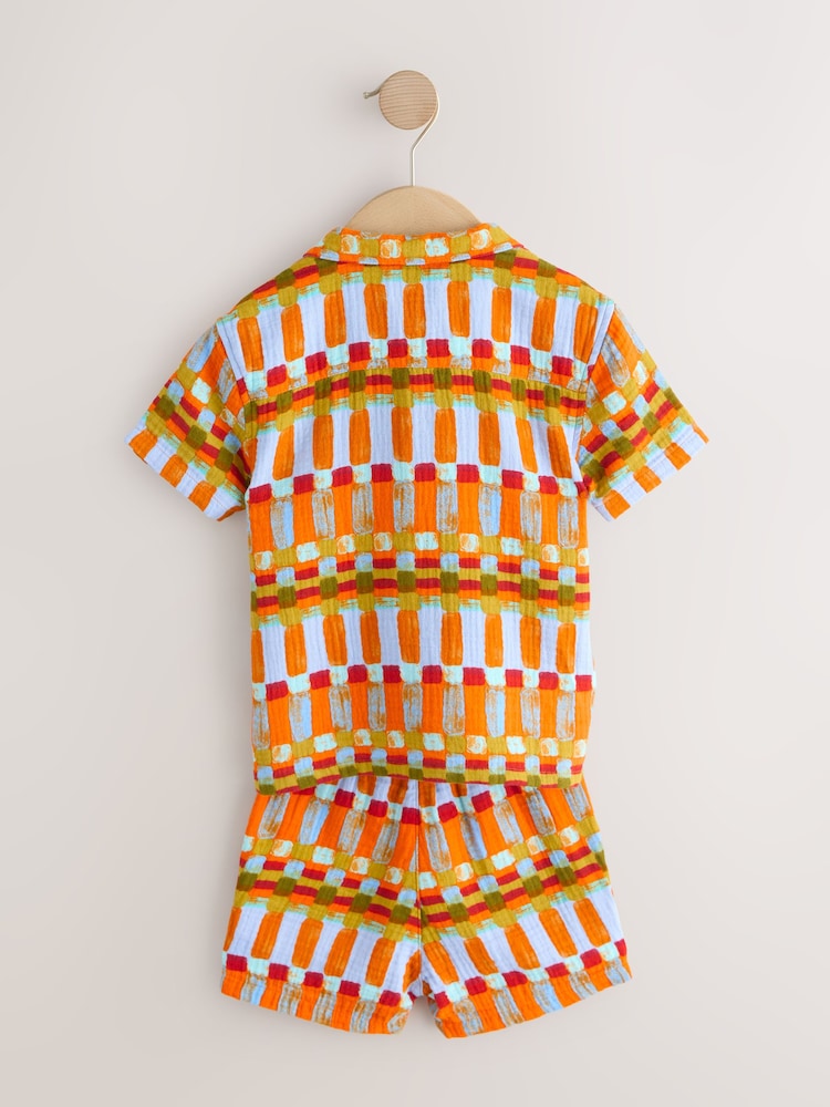 Multi Rust Stripe Short Sleeve Double Cloth Shirt & Shorts Set (3mths-10yrs)