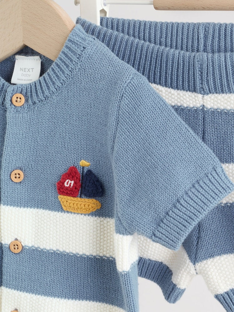 Blue Nautical Stripe Knitted Top and Shorts Baby Set (0mths-2yrs)