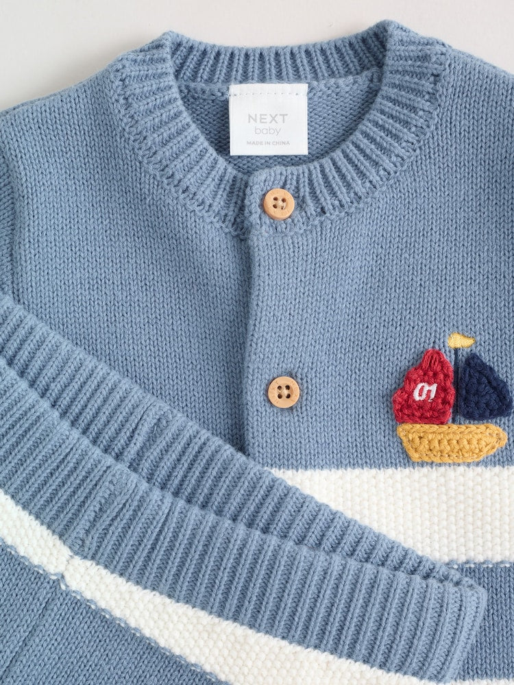 Blue Nautical Stripe Knitted Top and Shorts Baby Set (0mths-2yrs)