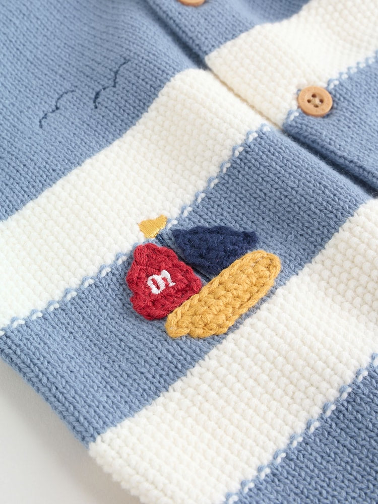 Blue Nautical Stripe Knitted Top and Shorts Baby Set (0mths-2yrs)