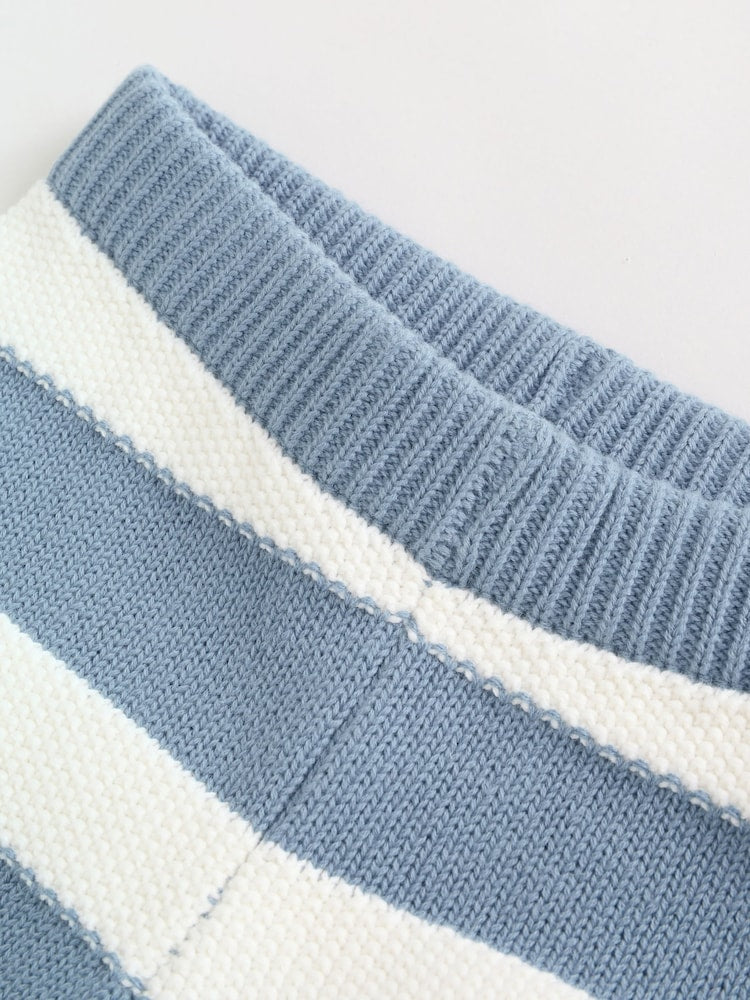 Blue Nautical Stripe Knitted Top and Shorts Baby Set (0mths-2yrs)