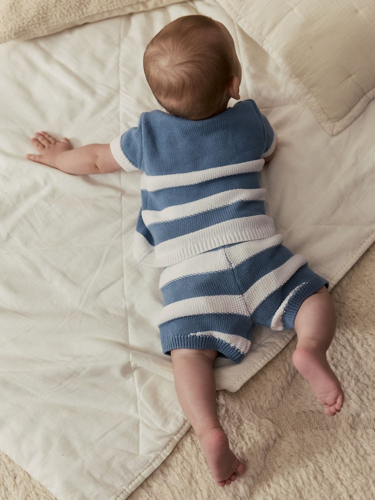 Blue Nautical Stripe Knitted Top and Shorts Baby Set (0mths-2yrs)