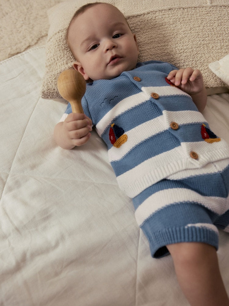 Blue Nautical Stripe Knitted Top and Shorts Baby Set (0mths-2yrs)