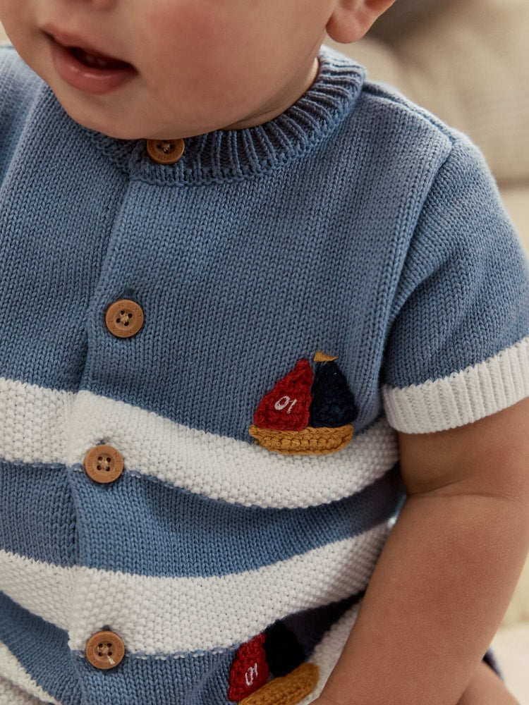 Blue Nautical Stripe Knitted Top and Shorts Baby Set (0mths-2yrs)