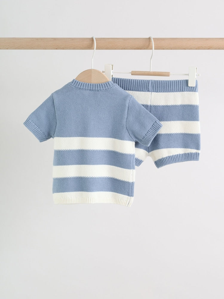 Blue Nautical Stripe Knitted Top and Shorts Baby Set (0mths-2yrs)