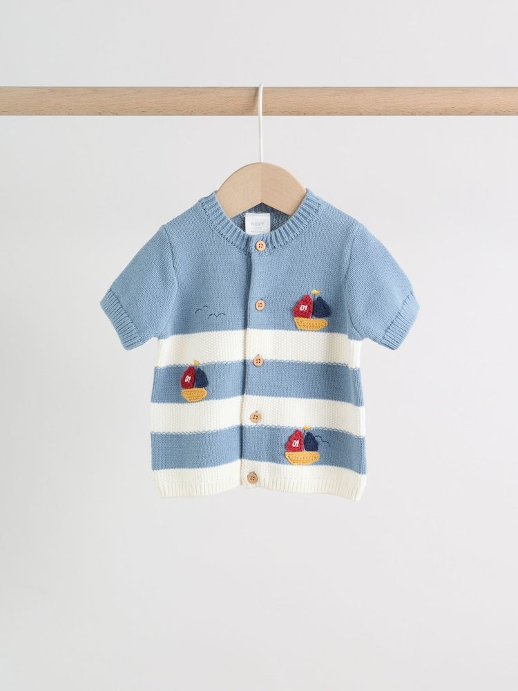 Blue Nautical Stripe Knitted Top and Shorts Baby Set (0mths-2yrs)