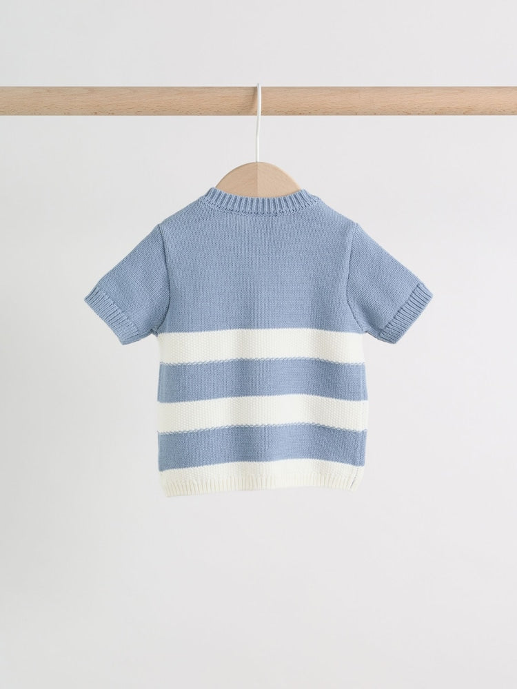 Blue Nautical Stripe Knitted Top and Shorts Baby Set (0mths-2yrs)