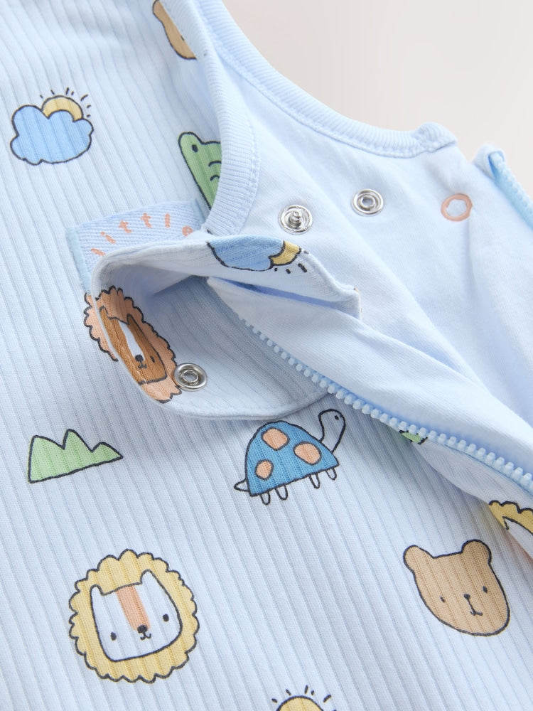 Blue Safari Animals 1 Tog Sleeveless Baby Sleep Bag