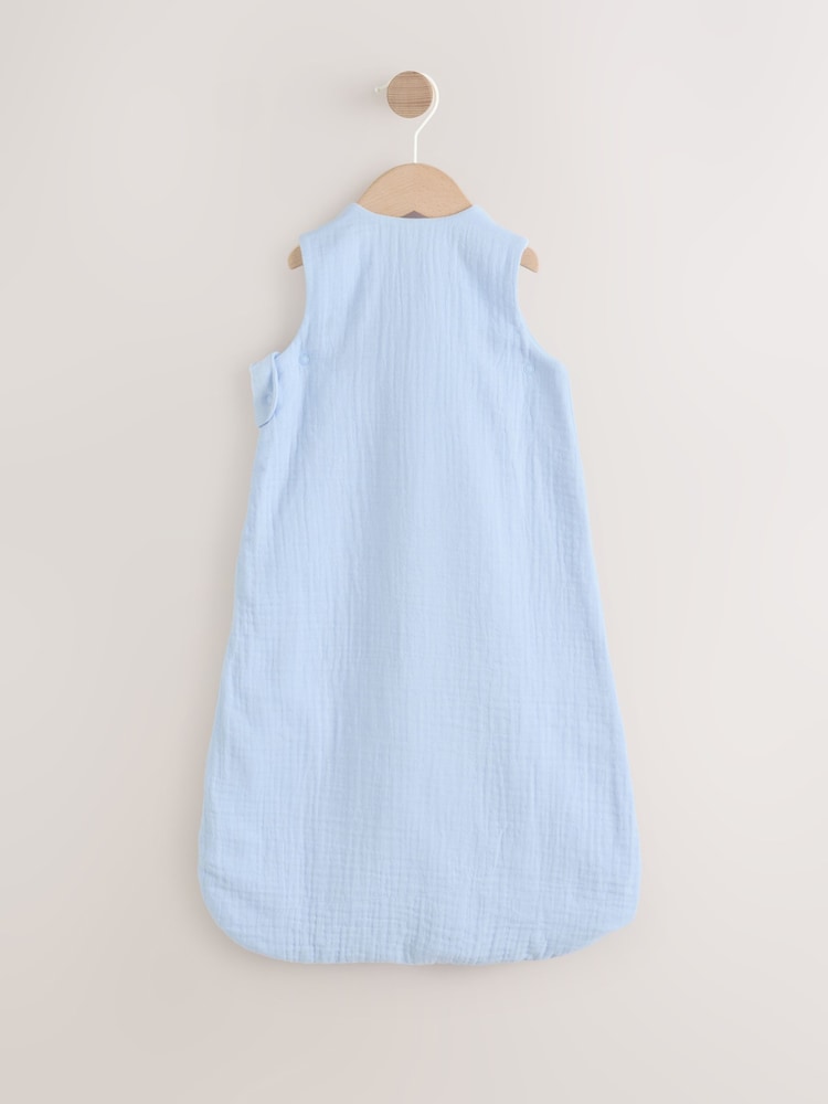 Blue Muslin 1 Tog Baby Sleep Bag