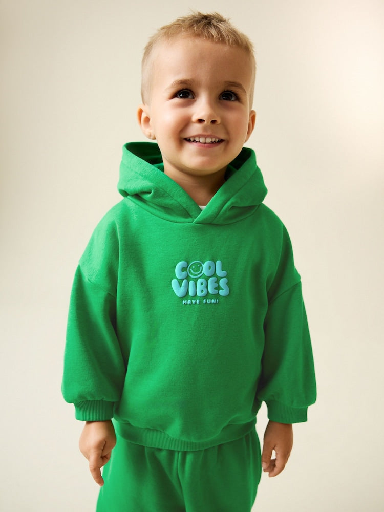 Green Cool Vibes Printed Hoodie and Joggers Set (3mths-7yrs)