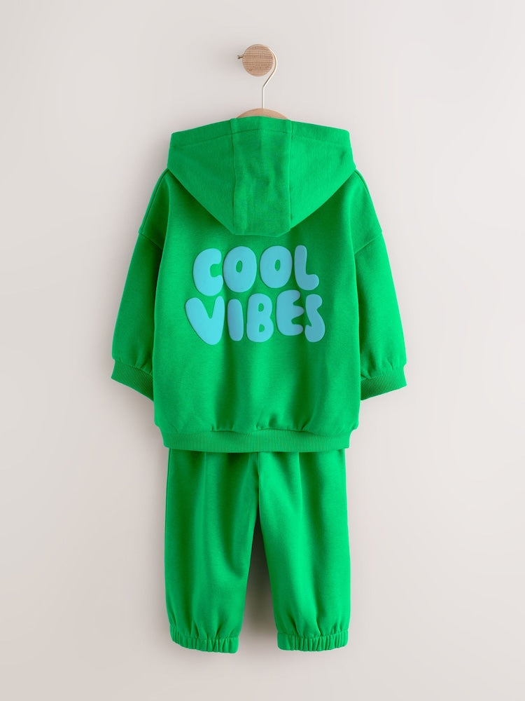 Green Cool Vibes Printed Hoodie and Joggers Set (3mths-7yrs)