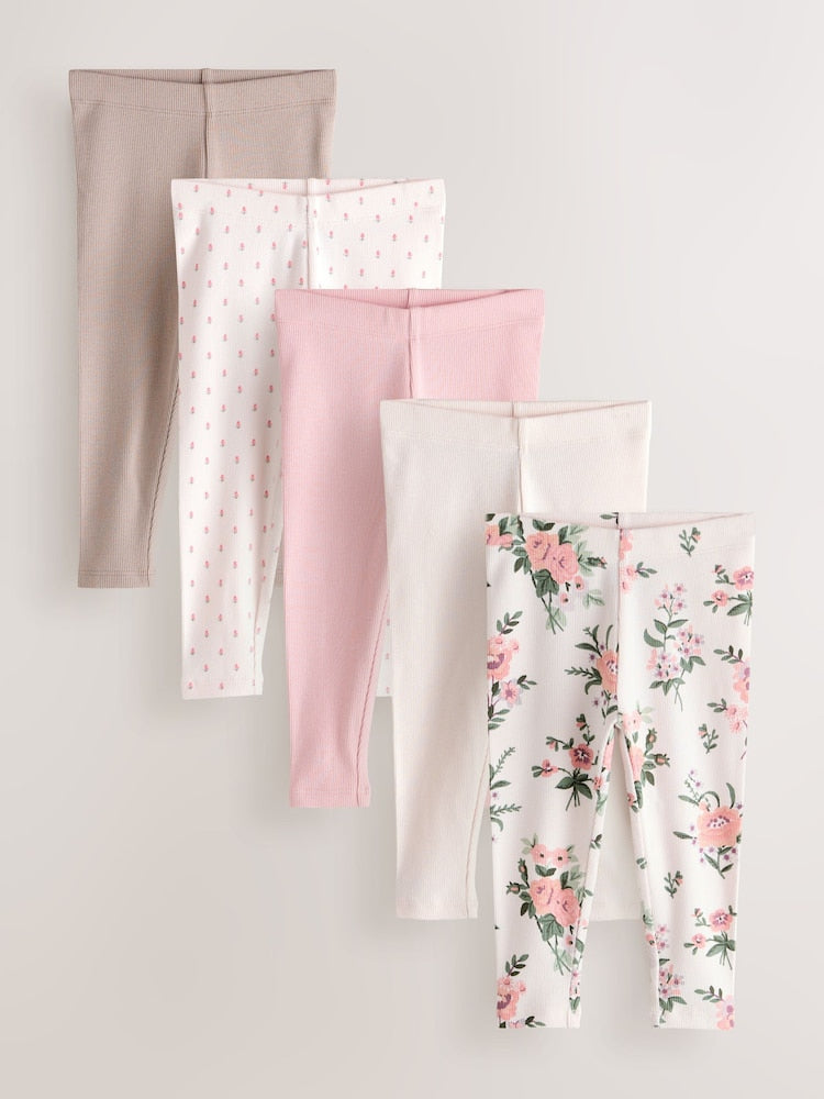 Pink Ribbed Leggings 5 Pack (3mths-7yrs)