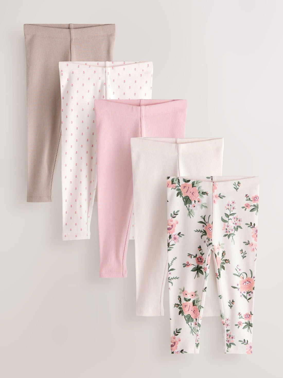 Pink Ribbed Leggings 5 Pack (3mths-7yrs) - Size 3-6 Months (62-68cm) - Option 1