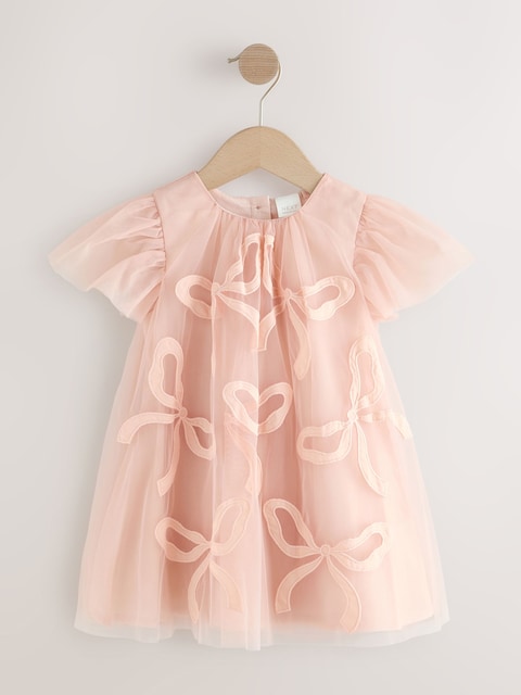 Pink Bows Angel Sleeve Mesh Dress (3mths-7yrs)