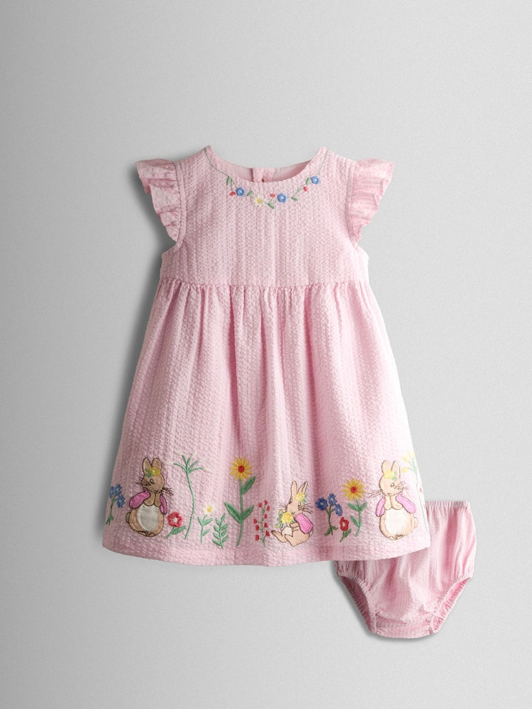 JoJo Maman Bébé Pink Flopsy Bunny Embroidered Dress & Knicker Set