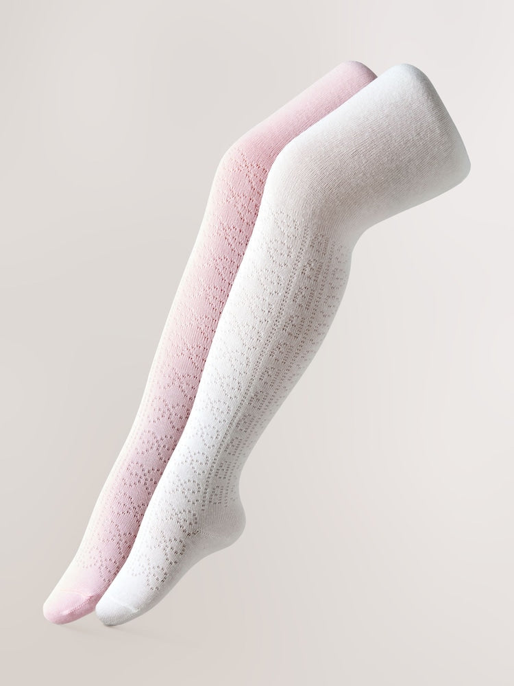 Baker by Ted Baker Pointelle Pink/White Tights 2 Pack - Size 12-18 Months (80-86cm)