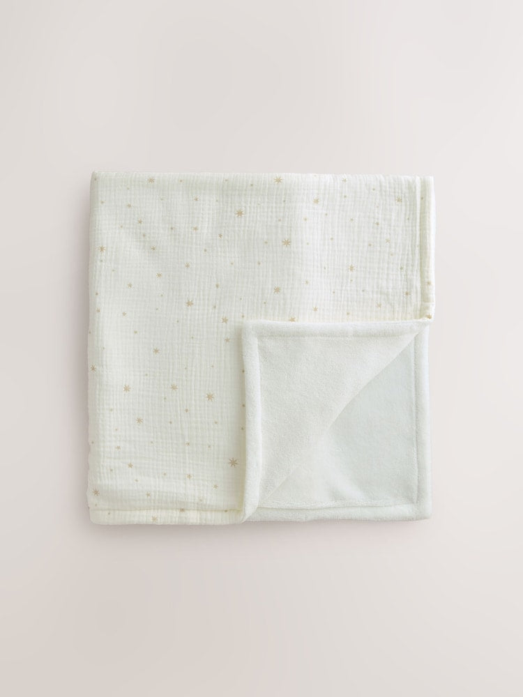Neutral Delicate Star Muslin Baby Fleece Blanket - Size ONE