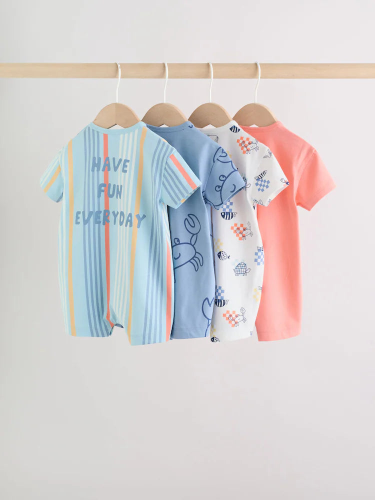 Coastal Crab Print Jersey Baby Rompers 4 Pack