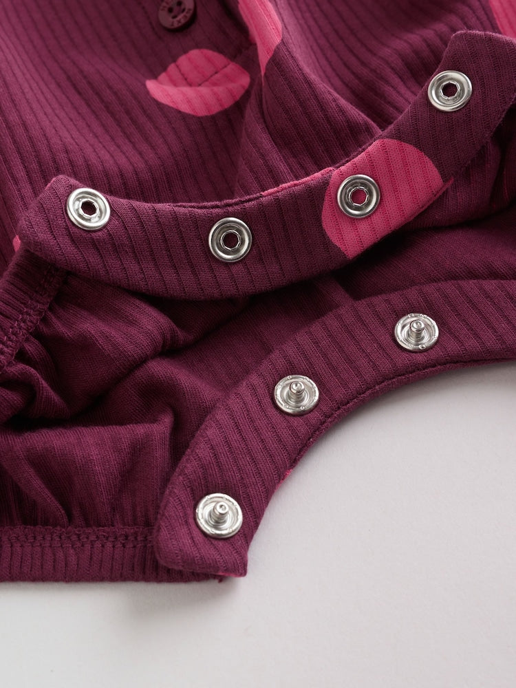 Pink Polka Dot Button Through Baby Rompers 3 Pack