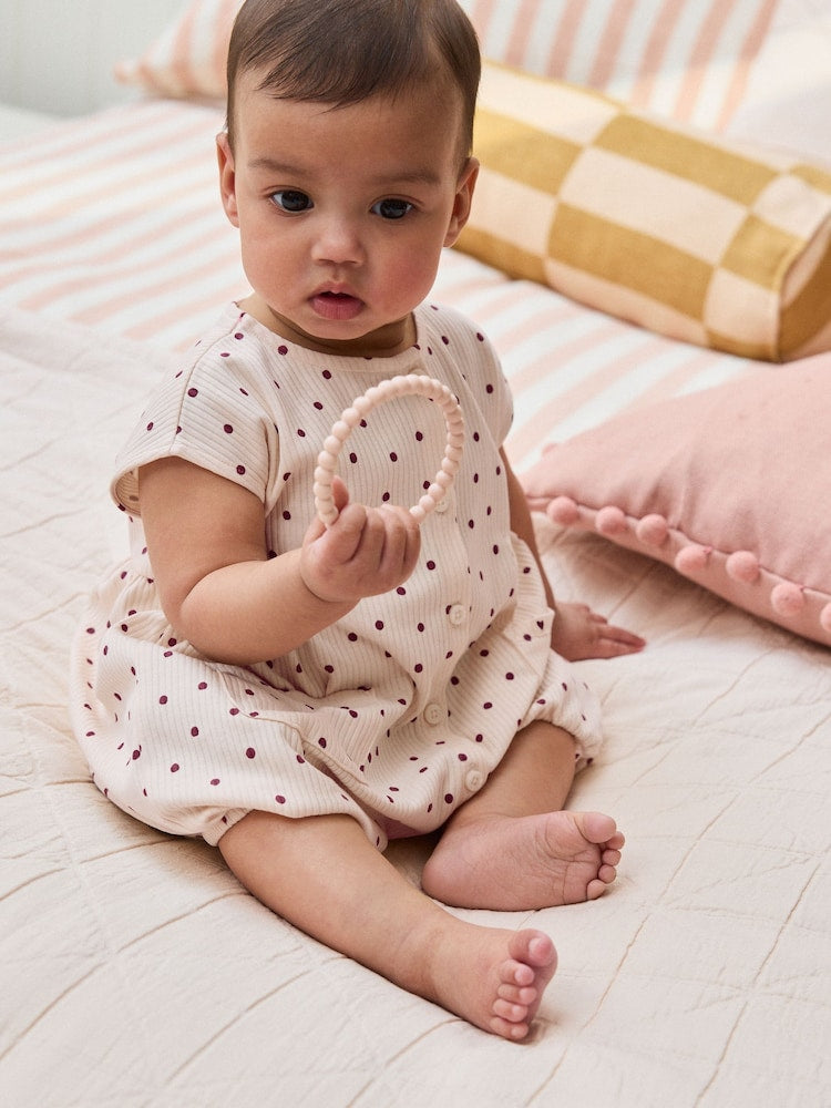 Pink Polka Dot Button Through Baby Rompers 3 Pack