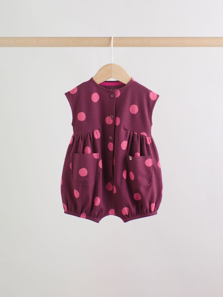 Pink Polka Dot Button Through Baby Rompers 3 Pack