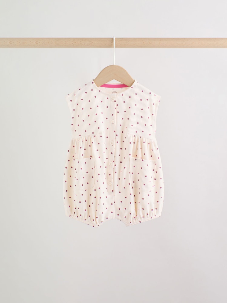 Pink Polka Dot Button Through Baby Rompers 3 Pack