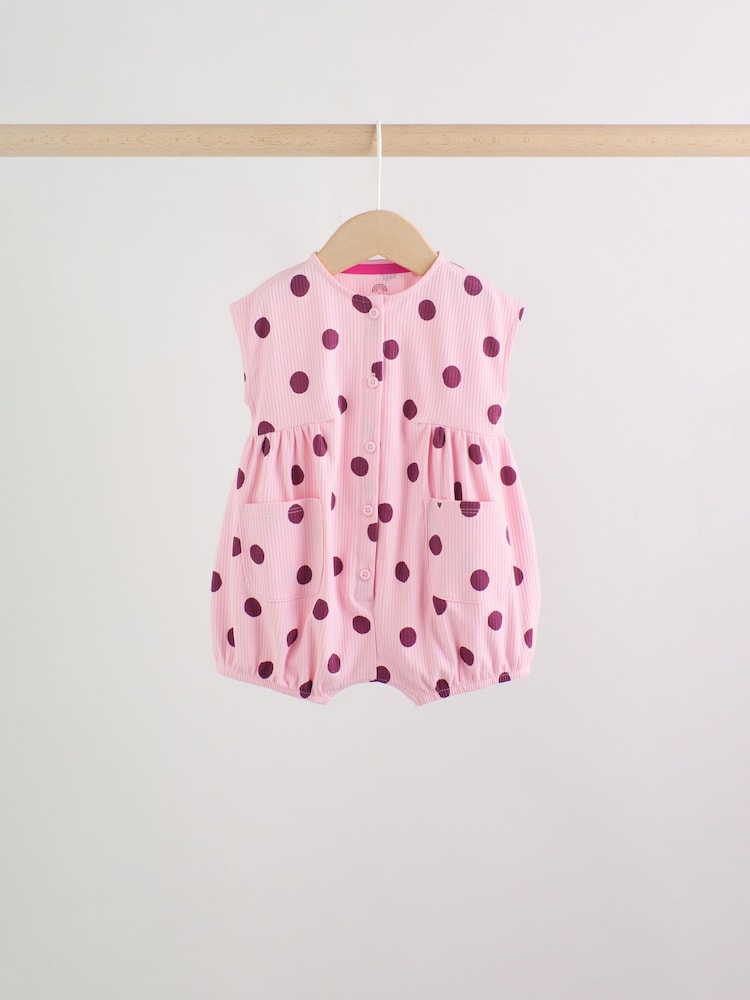 Pink Polka Dot Button Through Baby Rompers 3 Pack