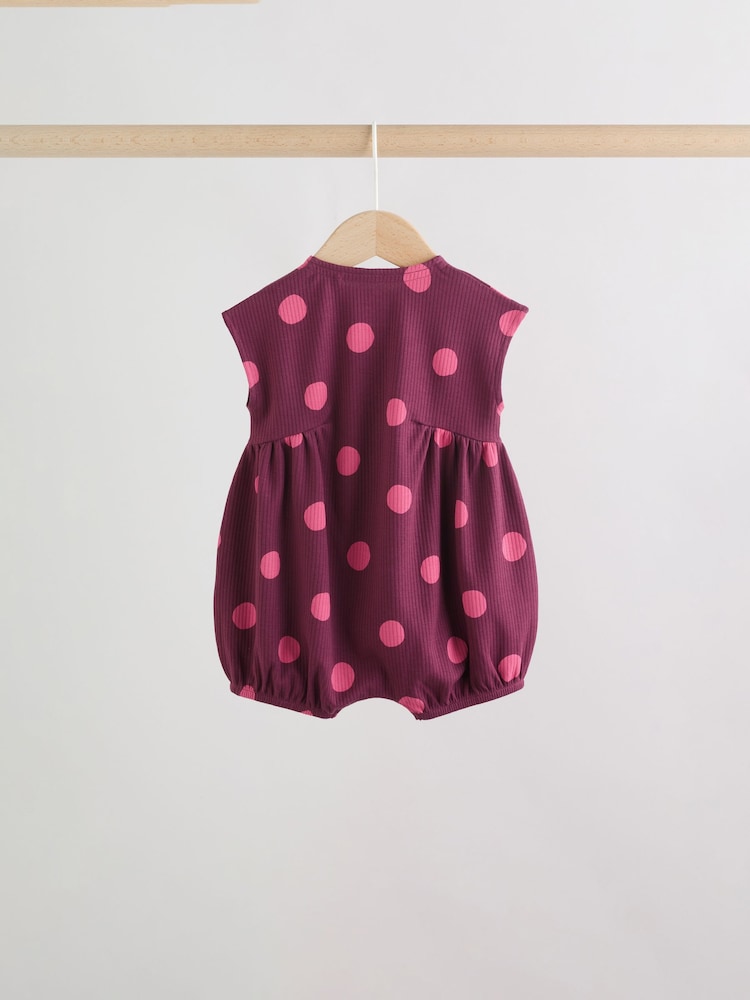 Pink Polka Dot Button Through Baby Rompers 3 Pack