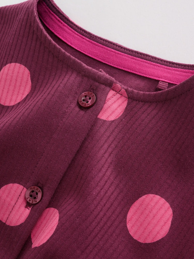 Pink Polka Dot Button Through Baby Rompers 3 Pack