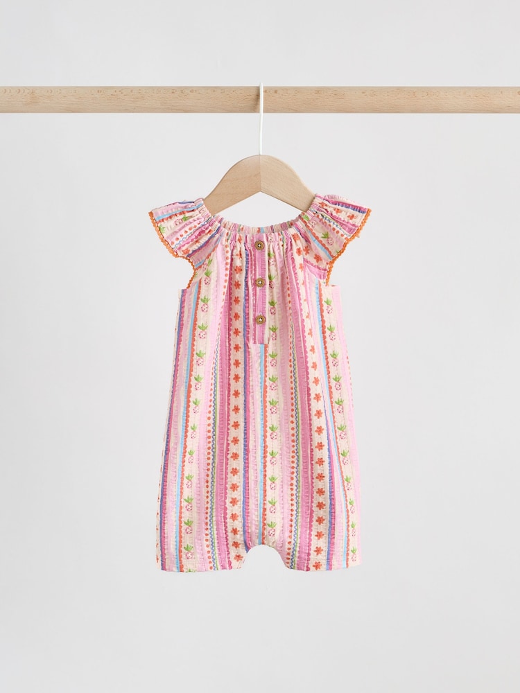 Natural/Coral Fruit Printed Textured Jersey Baby Rompers 2 Pack