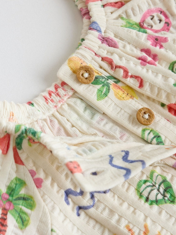 Natural/Coral Fruit Printed Textured Jersey Baby Rompers 2 Pack