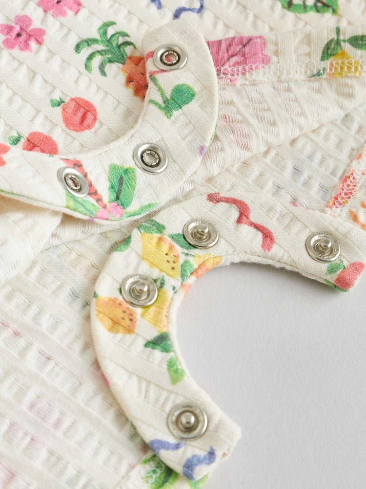 Natural/Coral Fruit Printed Textured Jersey Baby Rompers 2 Pack
