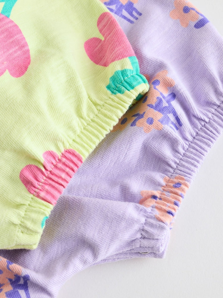 Purple and Green Floral 2 Pack Smocked Smocked Baby Rompers 2 Pack