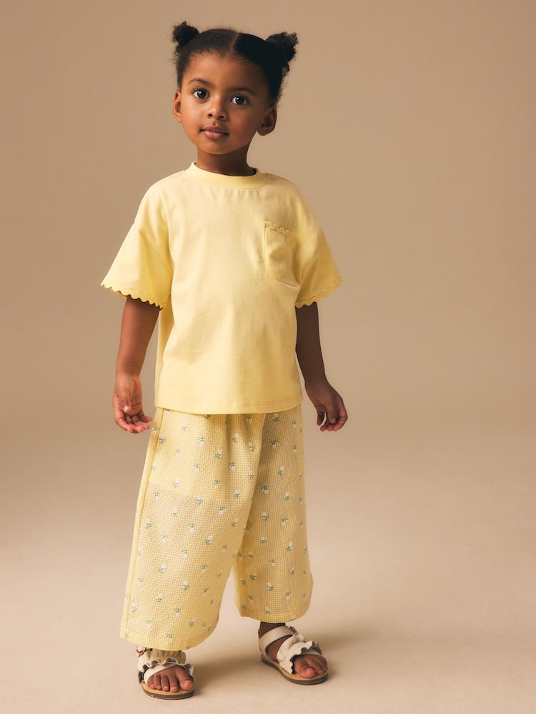 Lemon Yellow Ditsy Pullon Wide Leg Trousers (3mths-7yrs)
