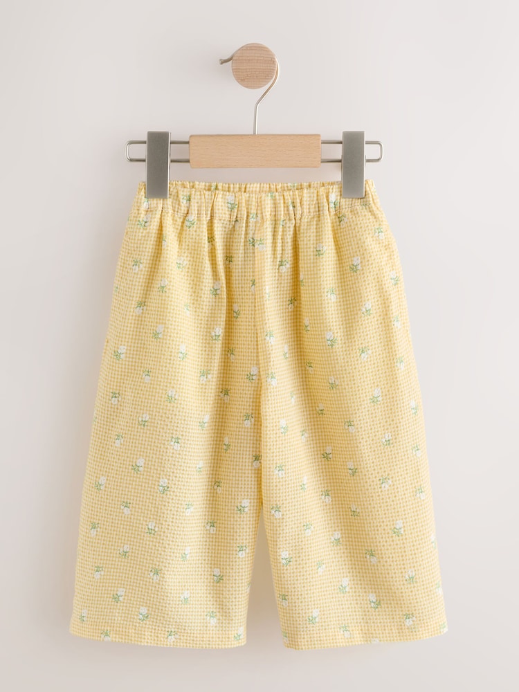 Lemon Yellow Ditsy Pullon Wide Leg Trousers (3mths-7yrs)